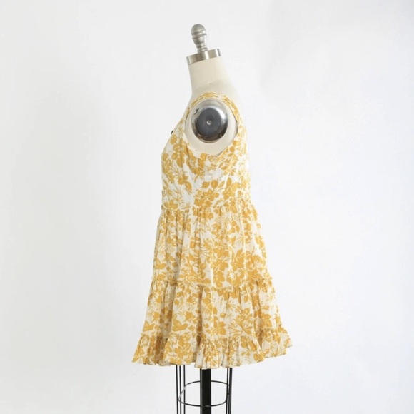Free People mustard yellow floral cotton mini dress S - Picture 6 of 7